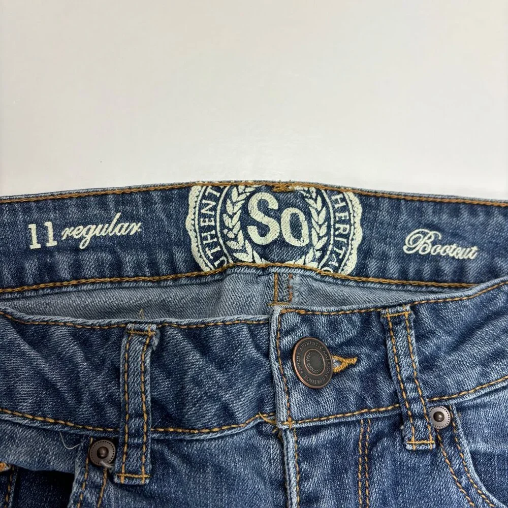 SO Distressed Bootcut Women's‎ size 11 Dark Wash Blue Denim jeans